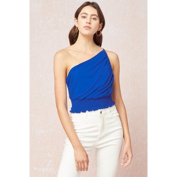 entro Tops - Entro One Shoulder Crop Top, Royal